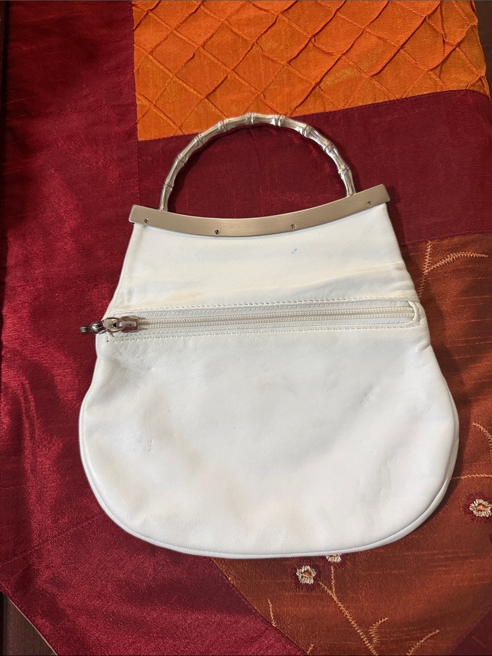 White Top-Handle Leather Handbag